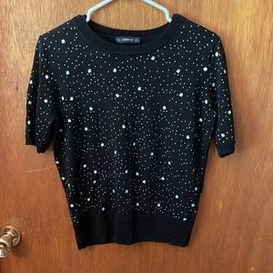 Zara black silver stars short sleeve sweater